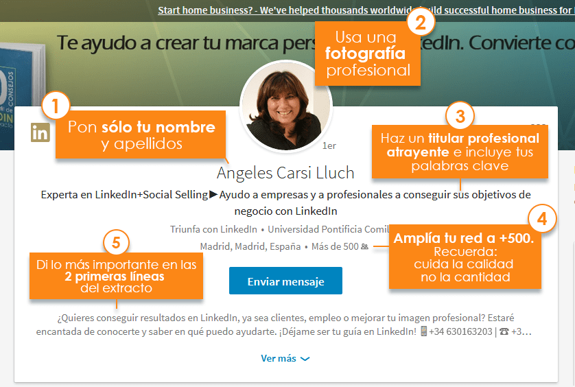 perfil linkedin parte superior